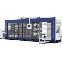 SINOPLAST Auto Four Station Thermoforming Machine for PS PP PVC Motor Hole Punching Stacking PET Box