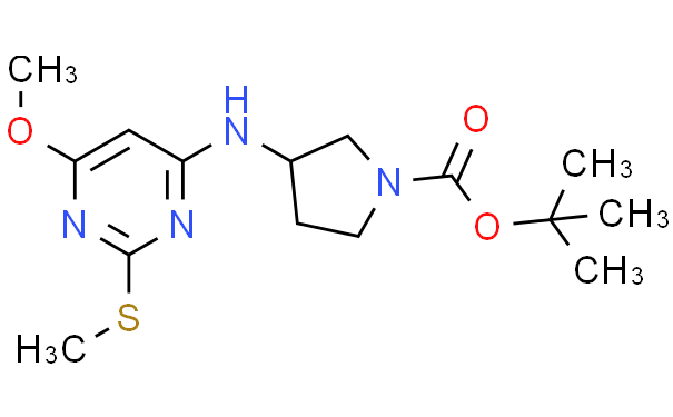 3-(6-甲氧基-2-甲基硫基-嘧啶-4-基氨基)-吡咯烷-1-羧酸叔丁酯,1g