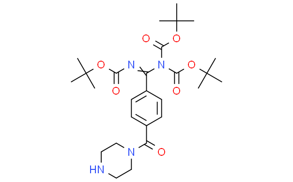 Imidodicarbonic acid, 2-[[[(1,1-dimethylethoxy)carbonyl]imino][4-(1-piperazinylcarbonyl)phenyl]methyl]-, 1,3-bis(1,1-dimethyleth