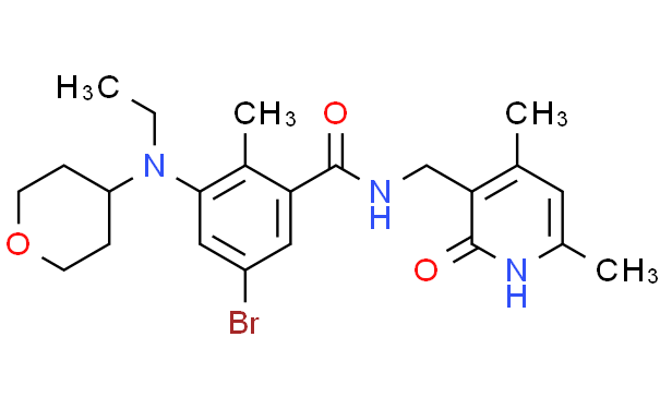 5-溴-N-[(1,2-二氢-4,6-二甲基-2-氧代-3-吡啶)甲基]-3-[乙基(四氢-2H-吡喃-4-基)氨基]-2-甲基-苯甲酰胺,100mg