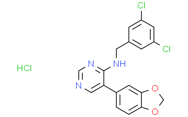 4-Pyrimidinamine, 5-(1,3-benzodioxol-5-yl)-N-[(3,5-dichlorophenyl)methyl]-. hydrochloride (1:1) (ACI)